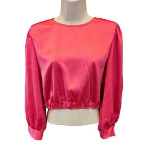 NWT prettygarden hot pink satin crop bubble long sleeve top M glam barbie NEW